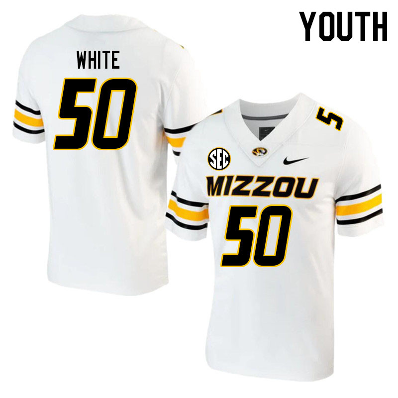 Youth #50 Hyrin White Missouri Tigers College 2023 Football Stitched Jerseys Sale-White - Click Image to Close